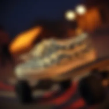 Vans checkered sneakers on a skateboard