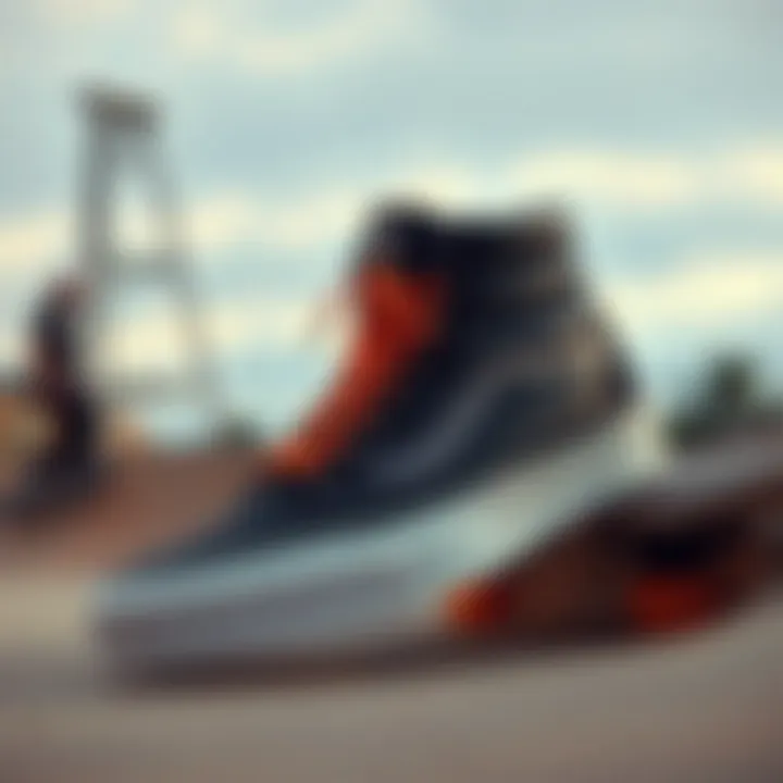 Vans Leather Sk8 Hi in Action at the Skate Park Vans Leather Sk8 Hi in a skate park environment