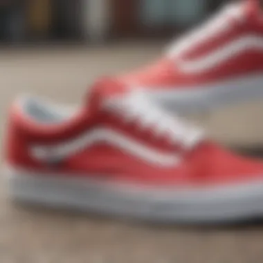 Distinctive Color Scheme of Vans Old Skool White Red Close-up of the Vans Old Skool White Red's distinctive color scheme.