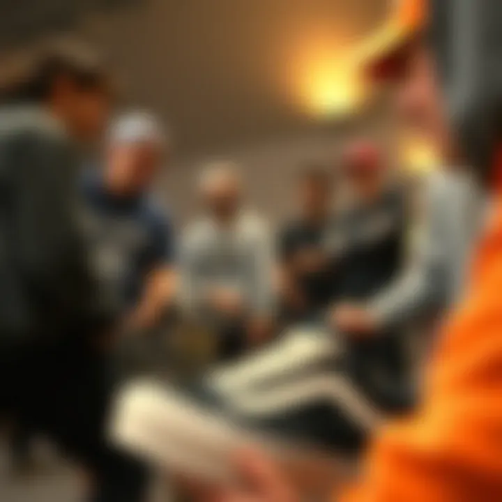 Cultural Significance in Skateboarding A group of skaters discussing the cultural impact of Vans Skate Style 53