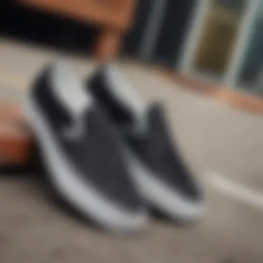 Close-up of the Vans Slip-On black texture and design