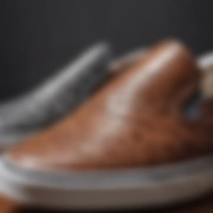 A close-up of the stitching and craftsmanship on Vans slip-ons