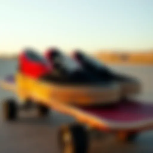 A stylish pair of Vans slip-ons on a skateboard