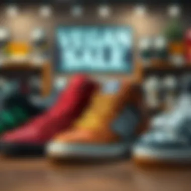 A collection of popular vegan skate shoe brands on display