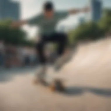 Skateboard Performance with VNLA Mint Skates Skateboarder performing tricks using VNLA Mint skates on a skate park ramp